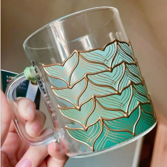 Starbucks 50th Anniversary Siren Mermaid Tail Pattern Glass Mug Cup - Picture 1 of 3